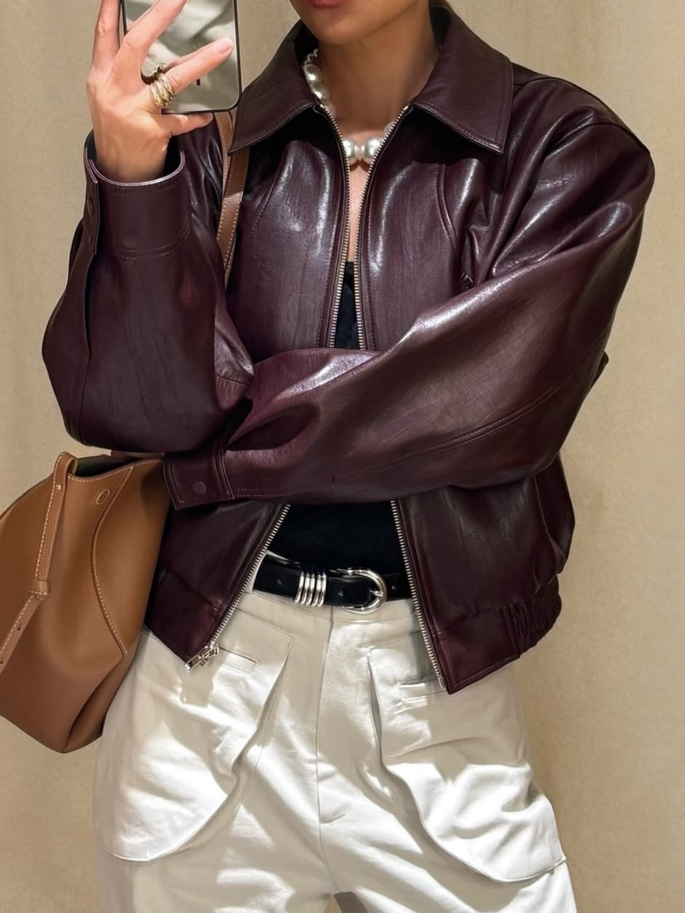 Source Unknown Ennio Faux Leather Bomber Jacket - Deep Burgundy